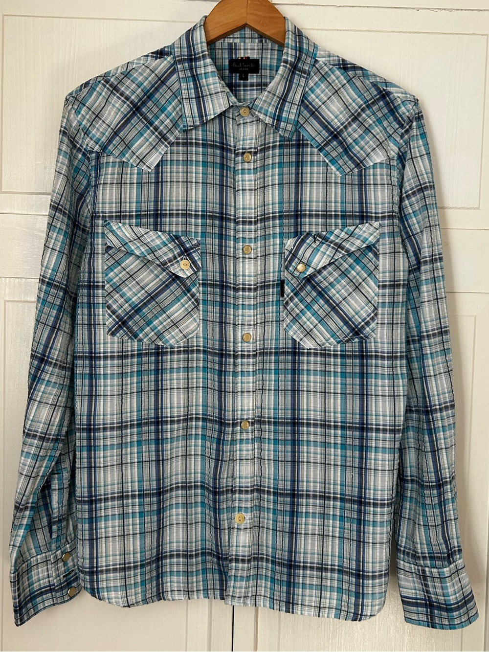 Paul Smith Jeans Mens Size L Long Sleeve Pearl Snap Button Down Plaid Shirt - Picture 7 of 16
